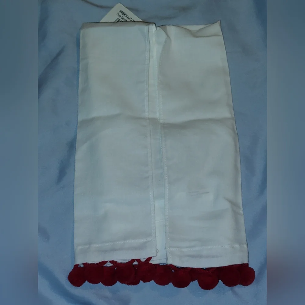 NWT White and Red Reindeer Dishcloth W/Red Pom-Poms